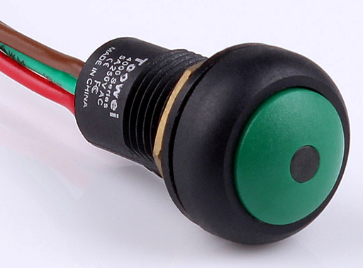[4127812728] Switch around 12mm - green LED - with 4 connection cables 