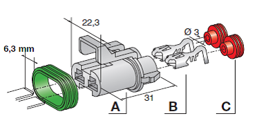 [4433800] SEAL 2,8 & 6,3 KIT SEAL 6,3 FEMALE holder with clamps and seals black for 2-pol. 