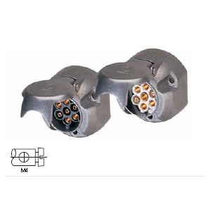 [6.00747.002] Trailer plug 12 V, 7-pin, socket according to ISO 1724, N version, with switch-off contact for rear fog light, metal, with screw contacts 