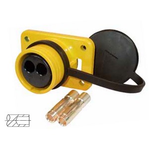 [6.00941.007] 2-pole military connector, 24 V according to VG 96 917, socket, yellow, with crimp / solder contacts for 35 mm² cable, with rubber cap 