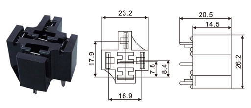 [9.9045.3] PCB mini relay socket cross shape - 5-pin. - Single pin contacts
