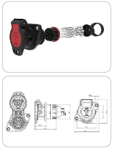 [CVEP.141247] Anhängerstecker 24V, 15-polig, Stecker nach ISO 12098, mit Abschlusskappe - Schraubkontakte - für Leitungen Ø 12-18mm (copy)