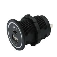 [DS2013-0-AC-B] Doppel-USB Steckdose (Typ A + Typ C) 4,2A max - mit stabilem Klappdeckel - ohne Beleuchtung - Anschluss für AMP 180923 - Aufdruck "USB" (copy)