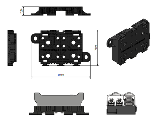 [EGB-MMS6.3] Fuseholder module with bracket - can be pre-assembled for 1 x Mega 4 x Midi with cover + Bridge for 4 x Midi + 1 x Mega