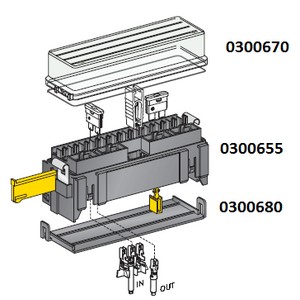 [0300650] Fuse box - UNIVAL holder 16-pol. - incl. 1 x SL (long), 4 x SL (plug) without cover and base plate (optional) 