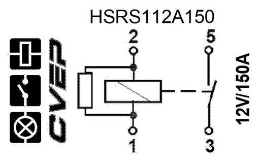 [HSRS112A150] Powerrelay - 12V - 150A - Closer - Resistor - 2x2 M6 screws/terminals - 2 x bracket