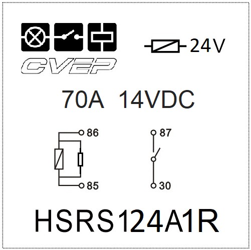 [HSRS124A1R] Powerrelay 24V - Closer - 70A (14VDC) - Resistor - without bracket - sealed