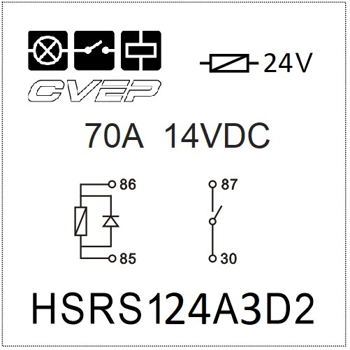 [HSRS124A3D2] Powerrelay 24V - Closer - 70A (14VDC) - Diode - with bracket - sealed