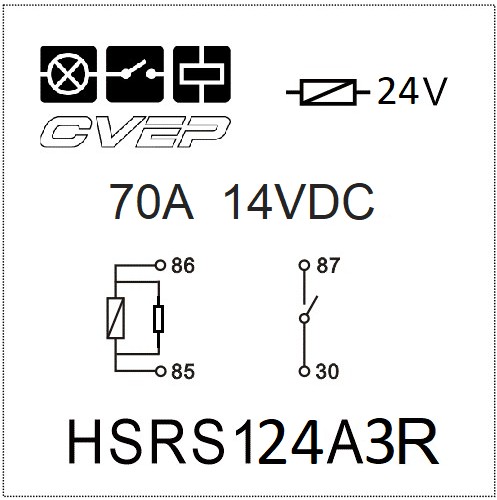 [HSRS124A3R] Powerrelay 24V - Closer - 70A (14VDC) - Resistor - with bracket - sealed