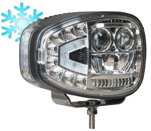 [LH.X.0012-R] LED Headlight with integreated heating system, Daylight, Position light, Turnlight - Oval form - E-Mark - Fixing element backside - VPE (1 pieces - right side)