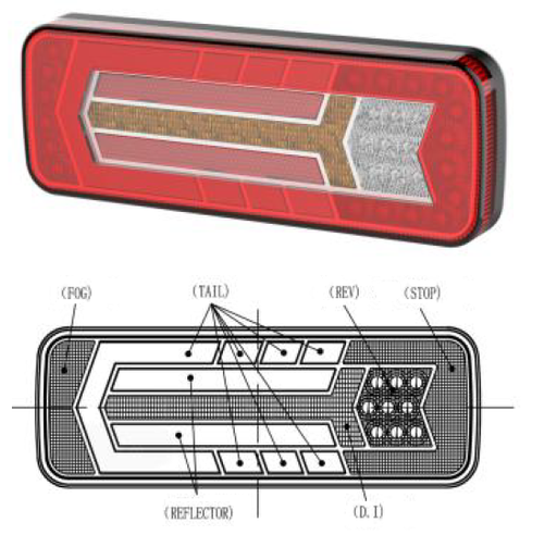 [LR.X.0013] LED combination rear lamp - function: fog/tail/reverse/stop/reflector/turn