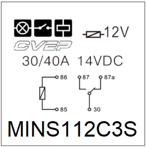 [MINS112C3S] Minirelay 12V - 30/40A - Changer- with plastic frame and metalbracket- sealed- for relaysocket No. 9.9047.0