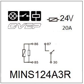 [MINS124A3R] Minirelay 24V - closer - 20A - Resistor - with bracket - sealed