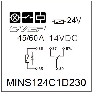 [MINS124C1D230] Minirelay 24V - Changer - 45A/60A(14VDC) - Diode- without metal bracket - sealed