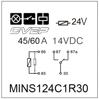 [MINS124C1R30] Minirelay 24V - Changer - 45A/60A(14VDC) - Resistor - without metal bracket - sealed