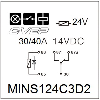 [MINS124C3D2] Minirelay 24V - Changer - 30A/40A(14VDC) - Diode- with metal bracket - sealed