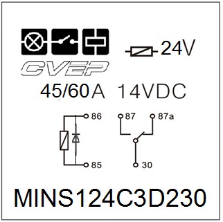 [MINS124C3D230] Minirelay 24V - Changer - 45A/60A(14VDC) - Resistor - with metal bracket - sealed