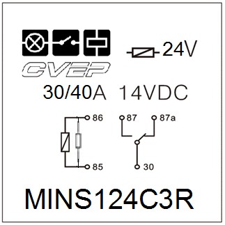 [MINS124C3R] Minirelay 24V - Changer - 30A/40A(14VDC) - Resistor - with metal bracket - sealed