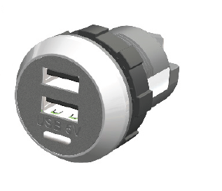 [PV65R-D] Double USB 3,0A (1,5A + 1,5A) Charger round with nut for rear mounting - with train certification