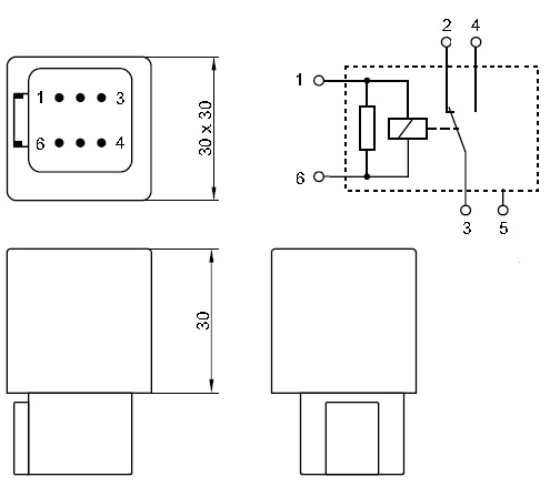 [U1-A4D-001] Mini Relay 12V - Changeover - 2A - Resistor - Connector DT6 - sealed - optional bracket