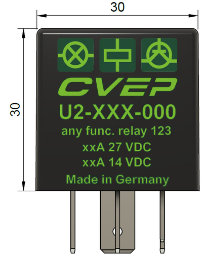 [U2-E16-626] Wipe-wash interval relay 12V 10/20A - Interval time 5.0 +/-1 sec. - Post-wipe time 4.0 +/-1 sec. - Housing 30x30x30mm