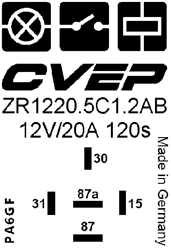 [ZR1220.5C1.2AB] Time relay 12V 20A - waste delay - 120sec